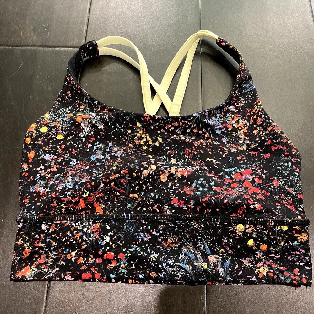 Lululemon Energy Bra *Long Line Flowerescent Multi / Lemon Ice Women's Size 4